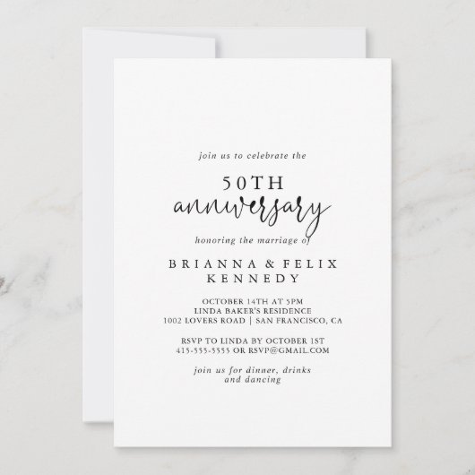 Elegantes Script 50. Hochzeitstag Einladung (Vorderseite)