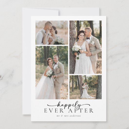 Elegantes Script 5 Foto Collage Wedding Dankeskarte (Vorderseite)