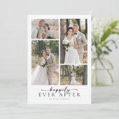 Elegantes Script 5 Foto Collage Wedding Dankeskarte (Stehend Vorderseite)