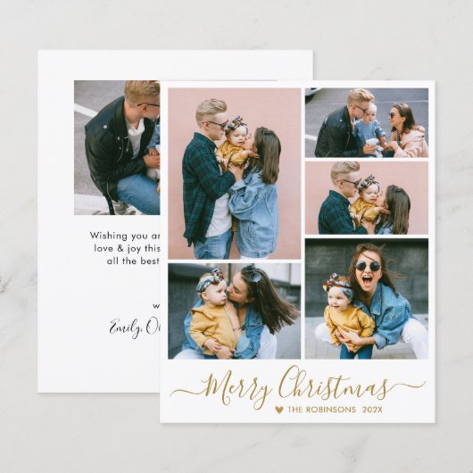 Elegantes Script 5 Foto Collage Weihnachten (Vorne/Hinten)