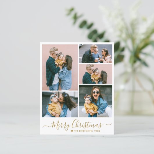 Elegantes Script 5 Foto Collage Weihnachten (Stehend Vorderseite)