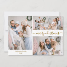 Elegantes Script 5 Foto Collage Weihnachtskarten