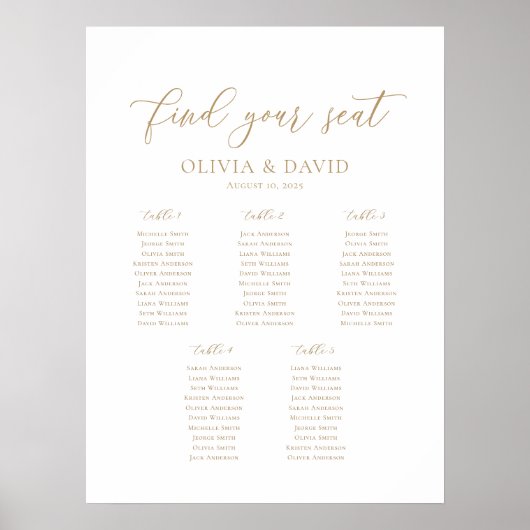 Elegantes Script 5 Tabellen Begrüßungsdiagramm Poster (Vorne)