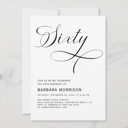 Elegantes Script 60. Modern Geburtstag Einladung (Vorderseite)