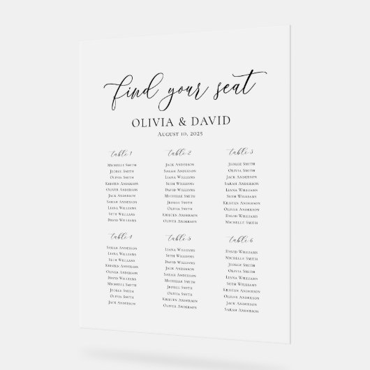 Elegantes Script 6 Tabelle Seating Chart Akryllisc Acrylschild (Winkel)