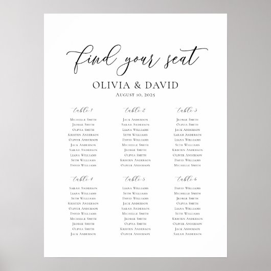 Elegantes Script 6 Tabellen - Begrüßungsdiagramm Poster (Vorne)