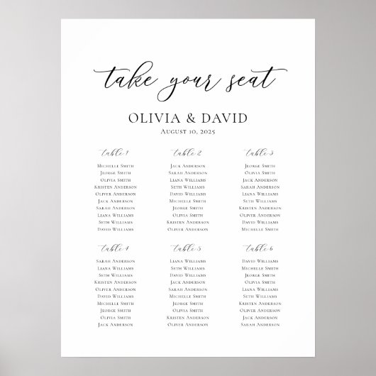 Elegantes Script 6 Tabellen - Begrüßungsdiagramm Poster (Vorne)