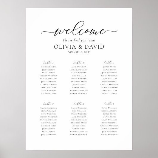 Elegantes Script 6 Tabellen - Begrüßungsdiagramm Poster (Vorne)