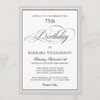 Elegantes Script 75. Geburtstagsparty Einladung