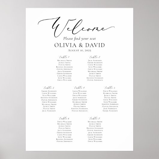 Elegantes Script 7 Tabellen - Begrüßungsdiagramm Poster (Vorne)