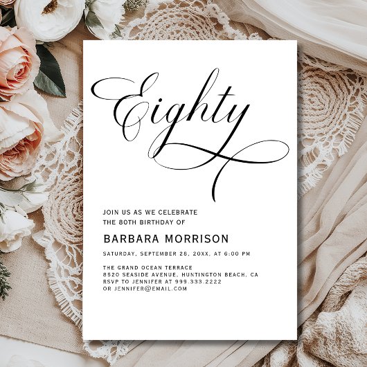 Elegantes Script 80. Achtzig Minimalistisch Geburt Einladung