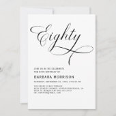 Elegantes Script 80. Achtzig Minimalistisch Geburt Einladung (Vorderseite)