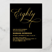 Elegantes Script 80 Black Gold 80. Geburtstag Folieneinladung (Vorderseite)