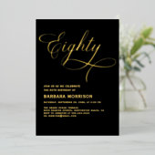 Elegantes Script 80 Black Gold 80. Geburtstag Folieneinladung (Stehend vorne)