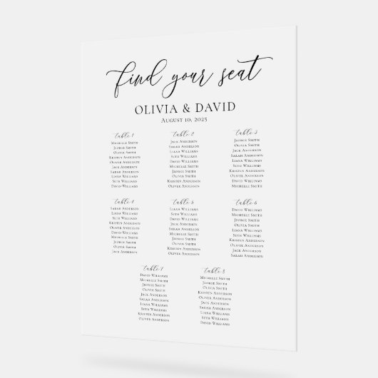 Elegantes Script 8 Tabelle Seating Chart Akryllisc Acrylschild (Winkel)
