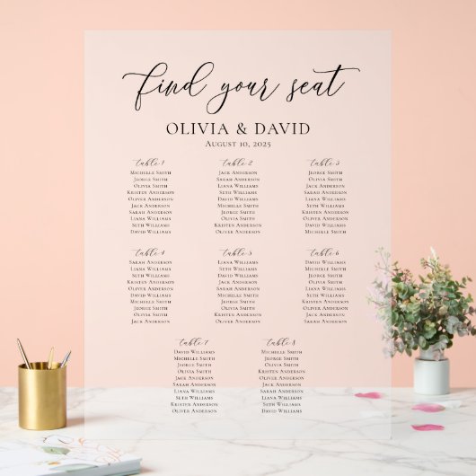 Elegantes Script 8 Tabelle Seating Chart Akryllisc Acrylschild (Hochzeit)