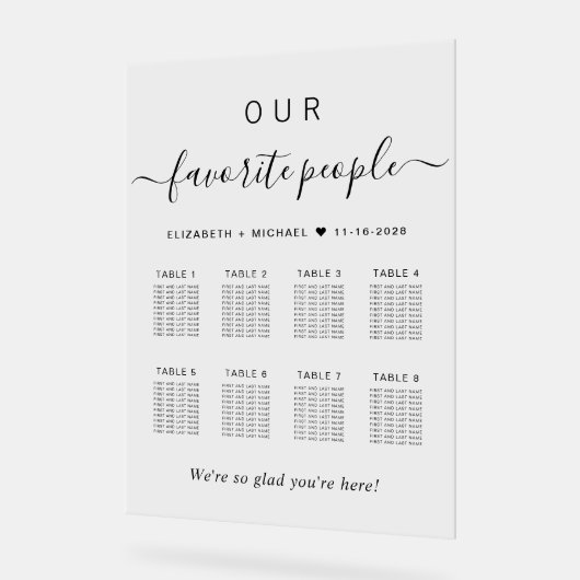 Elegantes Script 8 Table Wedding Seating Chart Acrylschild (Winkel)