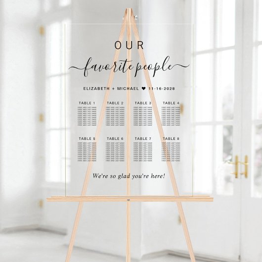 Elegantes Script 8 Table Wedding Seating Chart Acrylschild