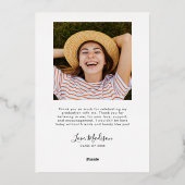 Elegantes Script Abschluss Foto Danke Karte (Rückseite)