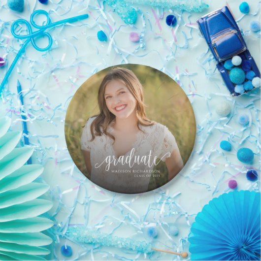 Elegantes Script-Abschluss-Foto Pappteller (Party)