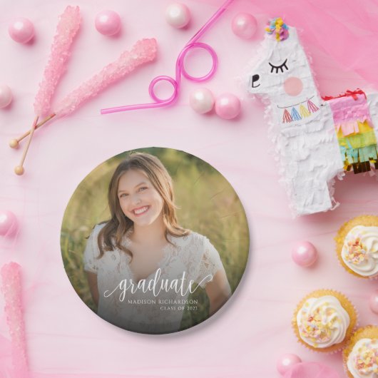 Elegantes Script-Abschluss-Foto Pappteller (Party)