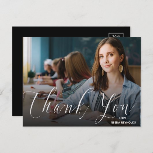 Elegantes Script Abschluss Foto Vielen Dank Postca Postkarte (Vorne/Hinten)