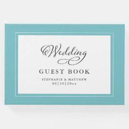 Elegantes Script Aqua Wedding Gästebuch Chic Borde