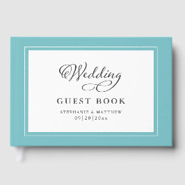 Elegantes Script Aqua Wedding Gästebuch Chic Borde