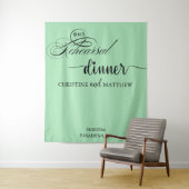 Elegantes Script Aquamarin Probe Dinner Hintergrun Wandteppich (Beispiel)