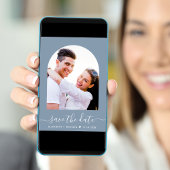 Elegantes Script Arch Foto Dusty Blue Wedding Save The Date