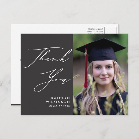 Elegantes Script auf Gray Simple Abschluss Vielen Postkarte (Vorne/Hinten)