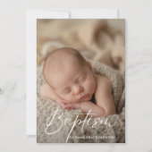 Elegantes Script Baby Boy Girl Baptism Foto Gold Einladung (Vorderseite)