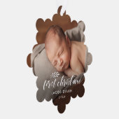 Elegantes Script Baby First Christmas 2 Foto Ornament Karte (Rechts)