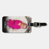 Elegantes Script Baby Foto Gepäckanhänger (Vorderseite horizontal)