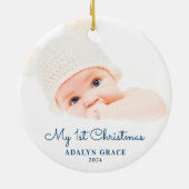 Elegantes Script Baby's First Christmas Foto Keramik Ornament (Hinten)