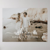 Elegantes Script Beach Themed Wedding Willkommensz Poster (Vorne)