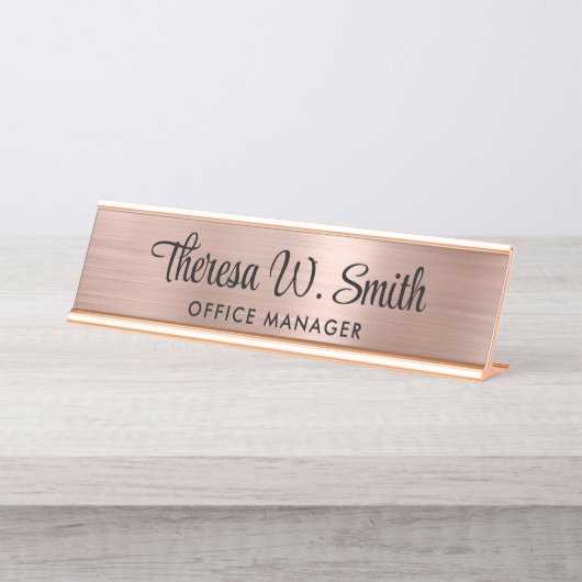 Elegantes Script Berufliche Rose Gold Schreibtischnamensplakette (Vorderseite )