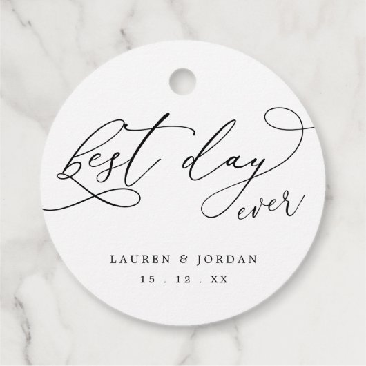 Elegantes Script Best Day Ever Wedding Geschenkanhänger (Rückseite)