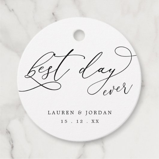 Elegantes Script Best Day Ever Wedding Geschenkanhänger (Vorderseite)