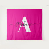 Elegantes Script Big Monogram A Hot Pink Wandteppich (Vorderseite (Horizontal))
