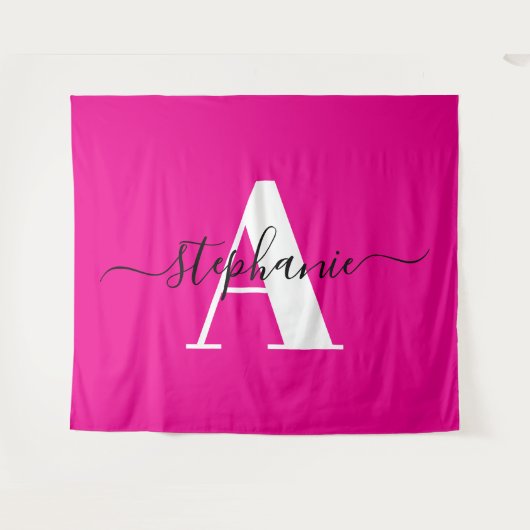 Elegantes Script Big Monogram A Hot Pink Wandteppich (Vorderseite (Horizontal))