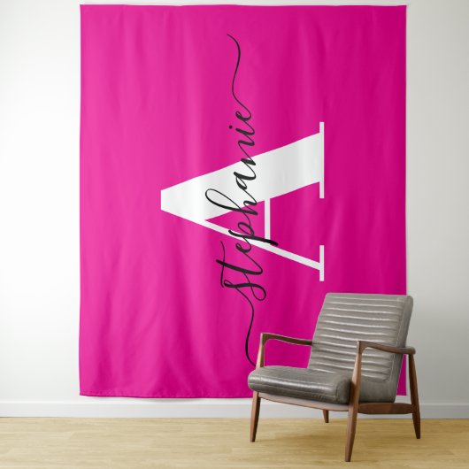 Elegantes Script Big Monogram A Hot Pink Wandteppich (Beispiel)
