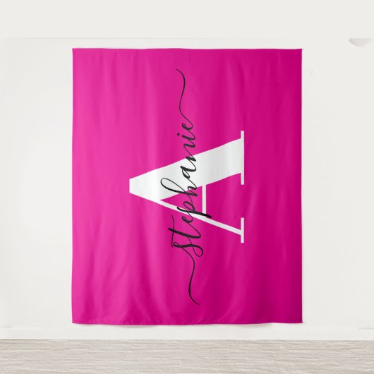 Elegantes Script Big Monogram A Hot Pink Wandteppich (Vorderseite)