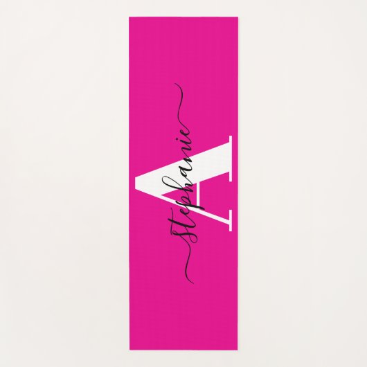 Elegantes Script Big Monogram A Hot Pink Yogamatte (Vorderseite)