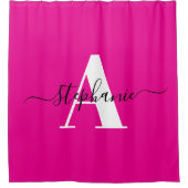 Elegantes Script Big Monogram Hot Pink Duschvorhang (Vorderseite)