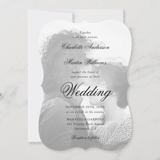 Elegantes Script Black 2 Foto Hochzeit Einladung (Vorderseite)