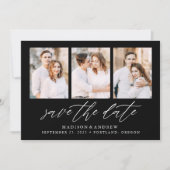 Elegantes Script Black 3 Foto Collage Save The Date (Vorderseite)