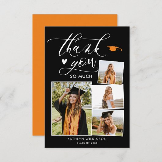 Elegantes Script Black 4 Foto Abschluss Vielen Dan Einladung (Vorne/Hinten)