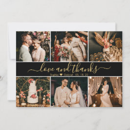 Elegantes Script Black and Gold 6 Foto Collage Dankeskarte