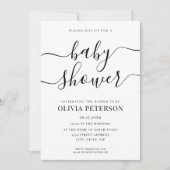 Elegantes Script Black and White Baby Shower Einladung (Vorderseite)